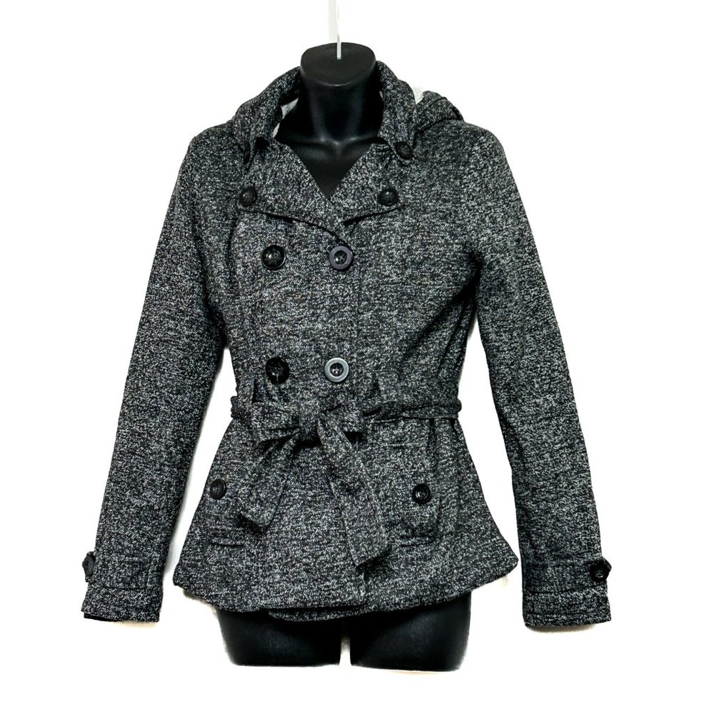 Ashley Outerwear Womens LS Hooded Charcoal Heather Fleece Lined Blazer Sz S